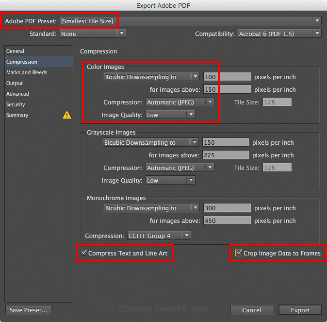 InDesign Export PDF options file size small.jpg